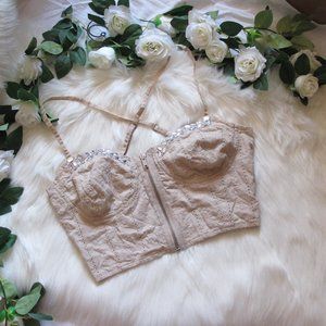 Guess | Jeweled Crop Zipper Front Adjustable Cross Back Straps